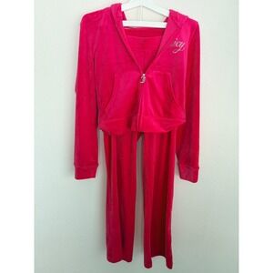 Juicy Couture Tracksuit Large Pink New Velour Rhinestone Hoodie Pants Set